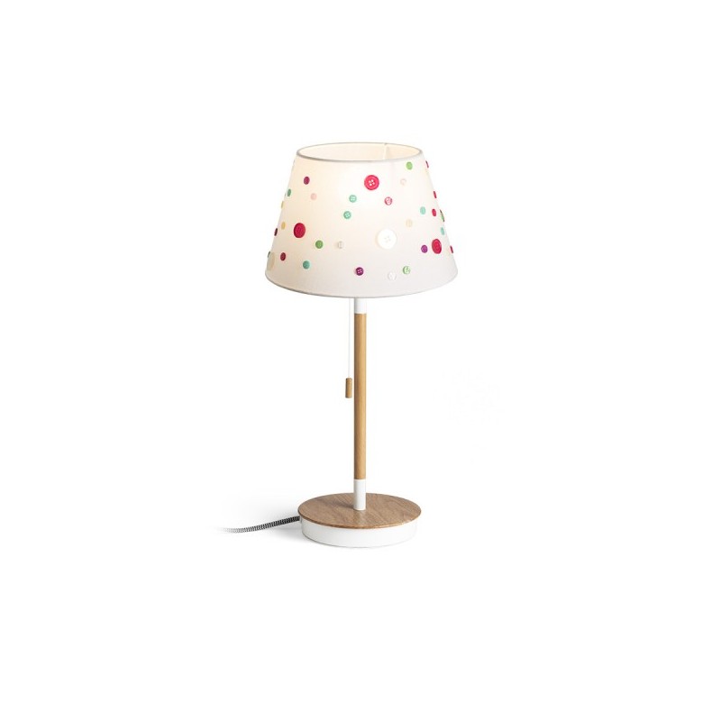 RENDL KEITH/DELISA stolná s USB biela gombíky/buk 230V LED E27 7W R14037