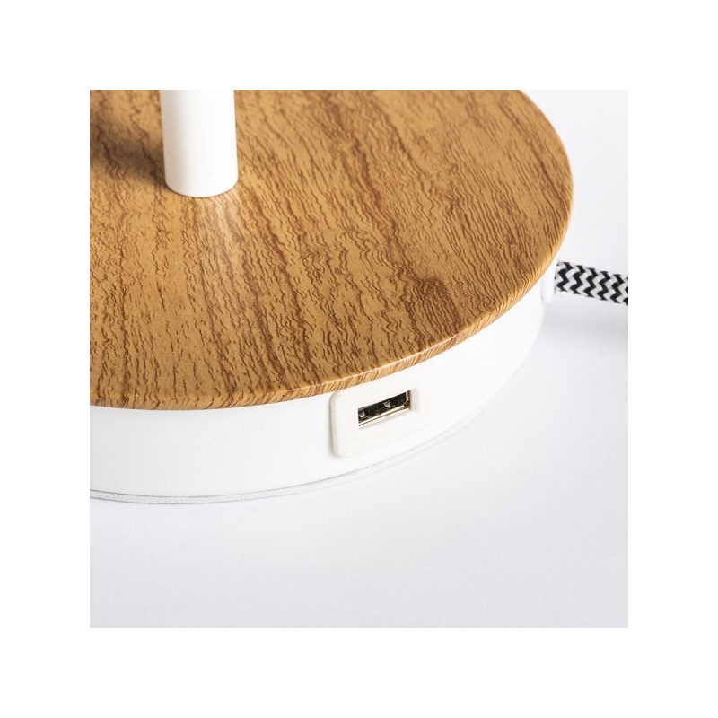 RENDL KEITH/DELISA stolná s USB biela gombíky/buk 230V LED E27 7W R14037