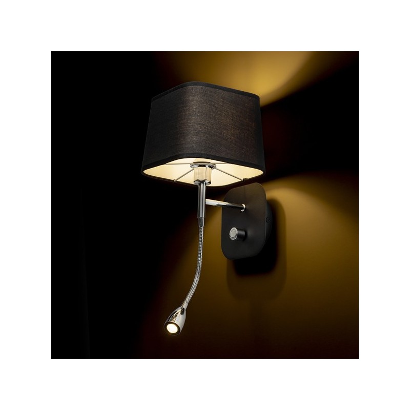 RENDL PERTH nástenná s LED bodovkou čierna/čierna chróm 230V E14 LED 15+3W 30°  3000K R13662