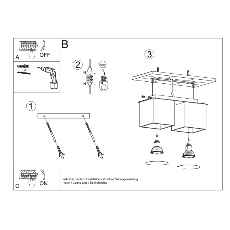 Sollux stropné svietidlo prisadené QUAD 2 sivé SL.0064