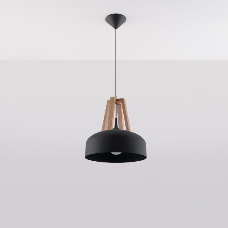 Sollux závesné svietidlo CASCO čierne/natural drevo SL.0390
