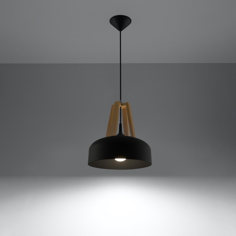 Sollux závesné svietidlo CASCO čierne/natural drevo SL.0390