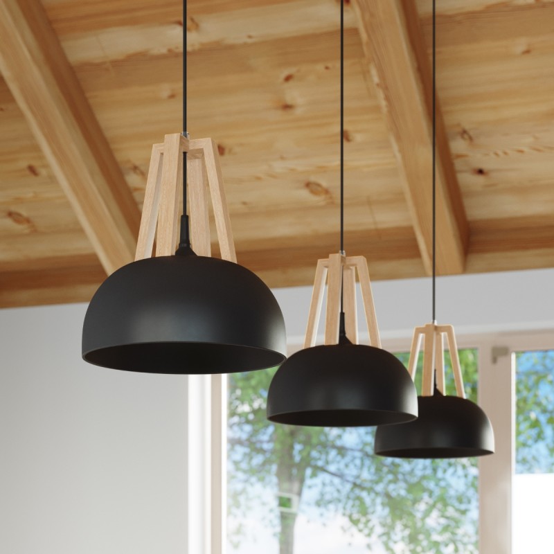 Sollux závesné svietidlo CASCO čierne/natural drevo SL.0390
