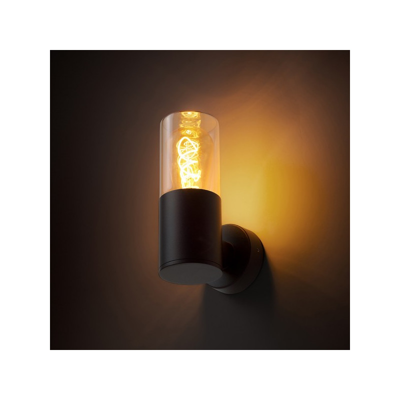 RENDL QUINN nástenná čierna jantárové sklo 230V LED E27 11W IP54 R14129