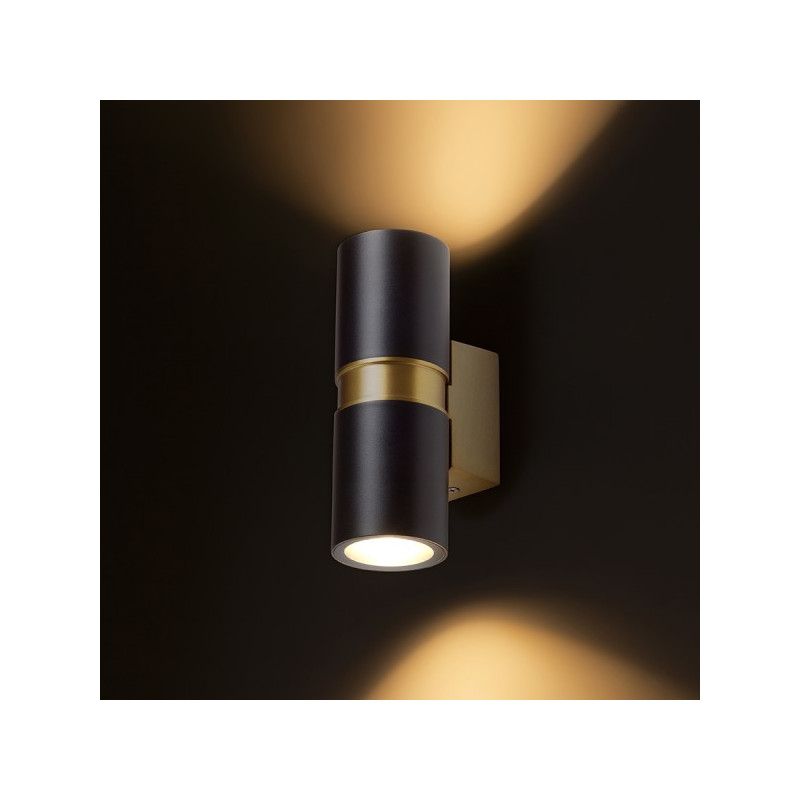 RENDL MANO nástenná čierna/česaná mosadz 230V LED GU10 2x8W IP54 R14128