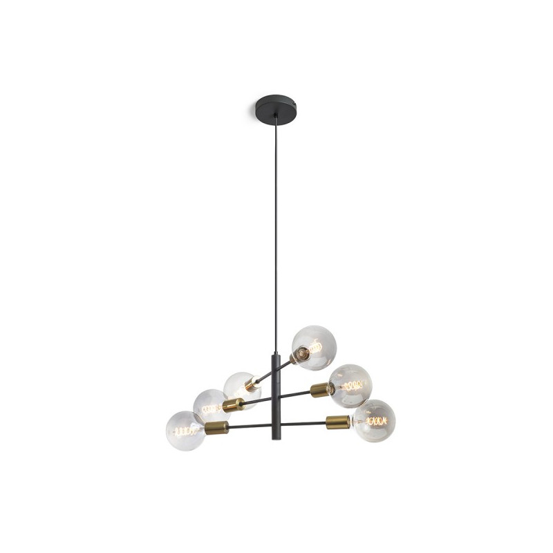 RENDL ARTEMIA 6 závesná čierna česaná mosadz 230V LED E27 6x15W R14399