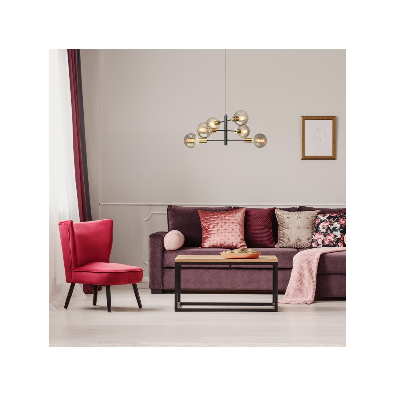 RENDL ARTEMIA 6 závesná čierna česaná mosadz 230V LED E27 6x15W R14399