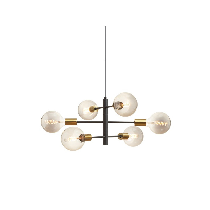 RENDL ARTEMIA 6 závesná čierna česaná mosadz 230V LED E27 6x15W R14399