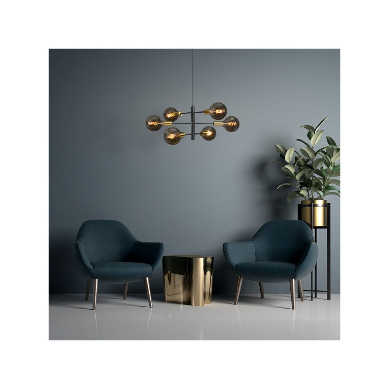 RENDL ARTEMIA 6 závesná čierna česaná mosadz 230V LED E27 6x15W R14399