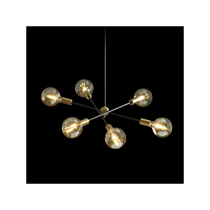 RENDL ARTEMIA 6 na tyči čierna česaná mosadz 230V LED E27 6x15W R14398