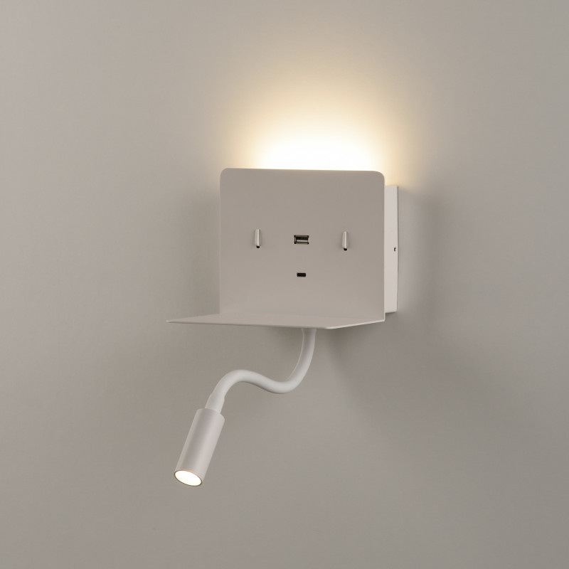 Calma Wall Lamp 16/3836 White, LED 6W 3000K 630lm + 3W 3000K 285lm, CRI90 CL.I, Two switches, Adjustable, With USB, WITH USBC