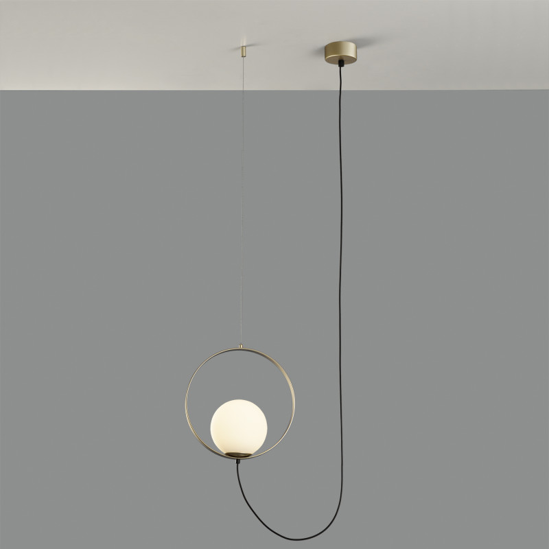 Halo Pendant lamp 3815/1 Tech. Gold/Opal, LED 5W 370lm, CRI90 CL.I, Integrated LED, Kelvin 2700K-3000K Slide Switch, Dim. Triac