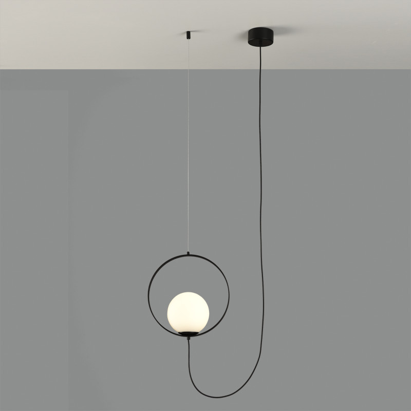 Halo Pendant lamp 3815/1 Black/Opal, LED 5W 370lm, CRI90 CL.I, Integrated LED, Kelvin 2700K-3000K Slide Switch, Dim. Triac