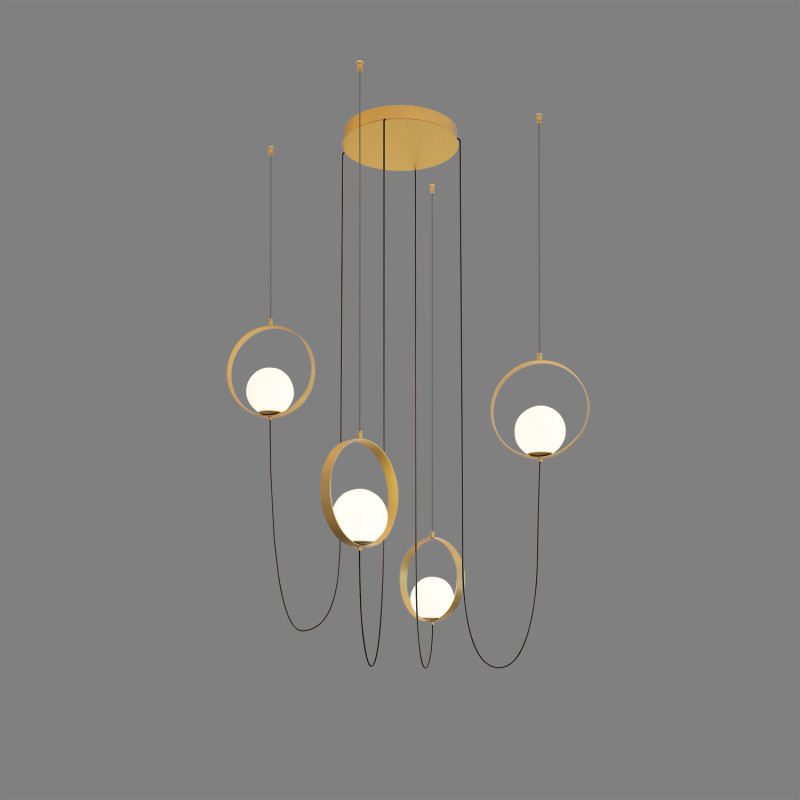 Halo Pendant lamp 3815/4 Tech. Gold/Opal, LED 4x5W 1480lm, CRI90 CL.I, Integrated LED, Kelvin 2700K-3000K Slide Switch, Dim. DAL