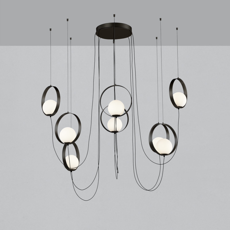 Halo Pendant lamp 3815/8 Black/Opal, LED 8x5W 2960lm, CRI90 CL.I, Integrated LED, Kelvin 2700K-3000K Slide Switch, Dim. Triac
