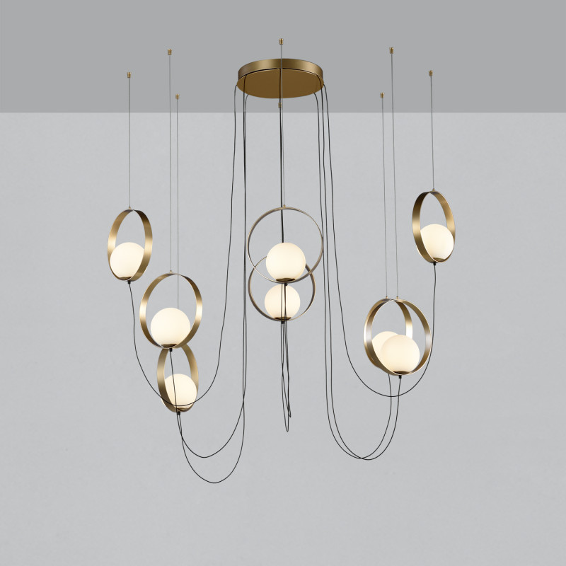 Halo Pendant lamp 3815/8 Tech. Gold/Opal, LED 8x5W 2960lm, CRI90 CL.I, Integrated LED, Kelvin 2700K-3000K Slide Switch, Dim. DAL