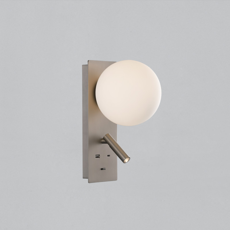 Kin Wall Lamp 16/8169 Nickel Mat/Opal, LED 8W 2700K 370lm + 3W 2700K 285lm, CRI90 CL.I, Integrated LED, Adjustable, With USB, WI