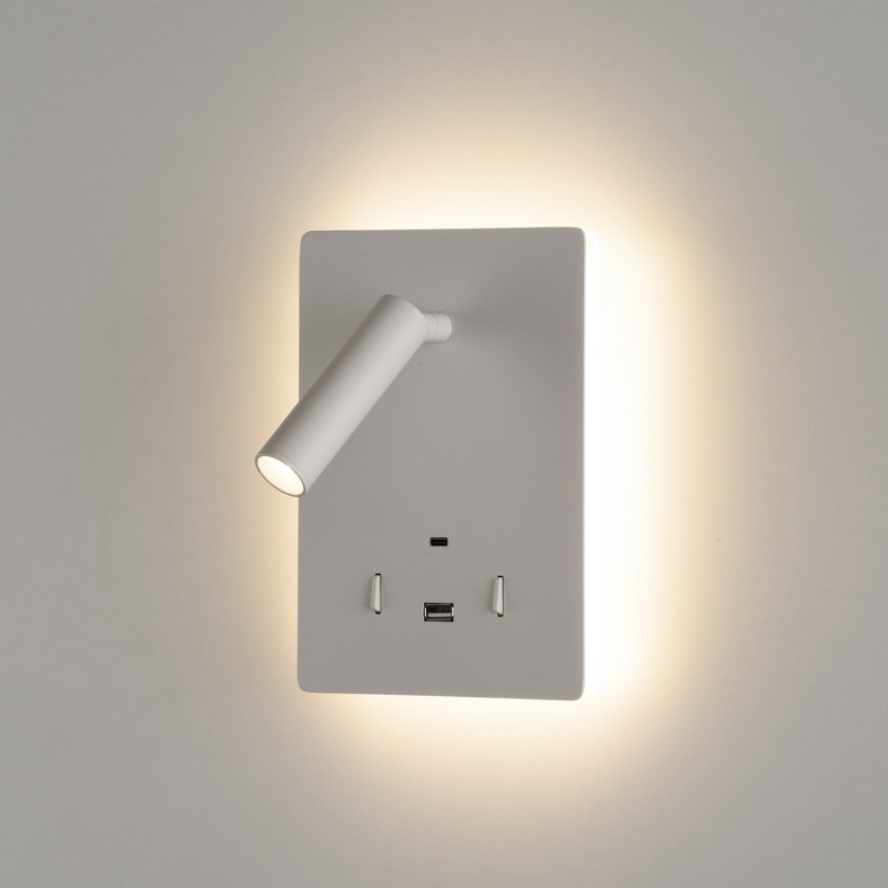 Manat Wall Lamp 16/3568 White, LED 12W 3000K 970lm + 3W 3000K 285lm, CRI90 CL.I, Two switches, Adjustable, With USB, WITH USBC