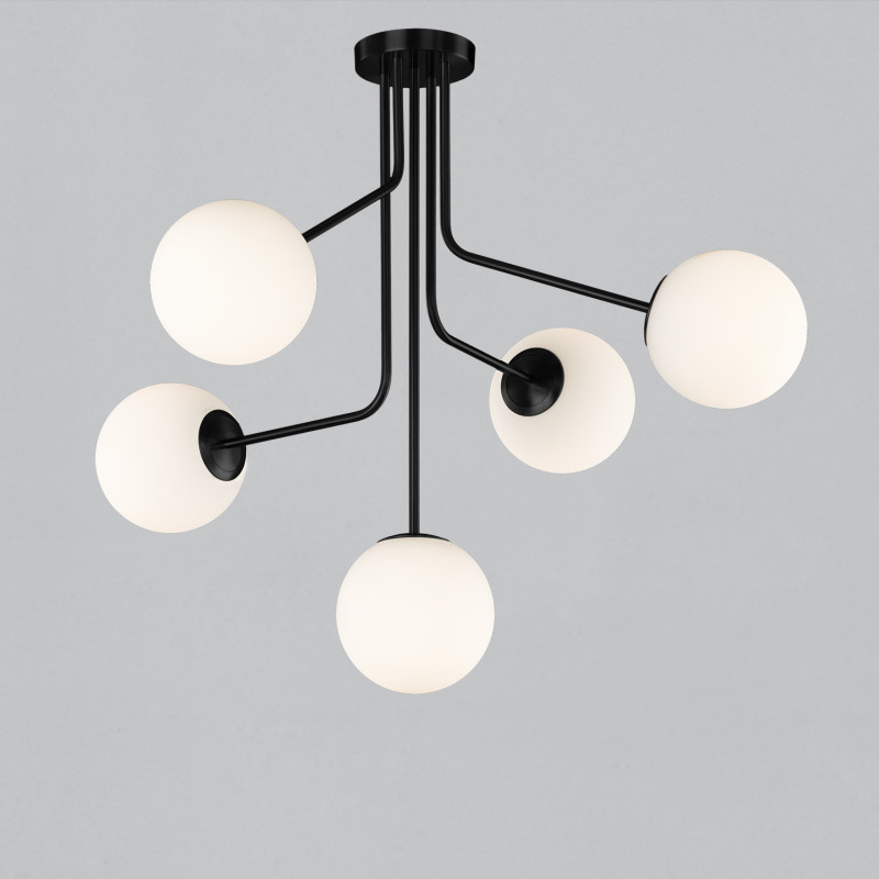 Parma Pendant lamp 3946/5 Matt Black/Opal, LED E27 5x15W, CL.I, (E27 max. Ø45 mm)