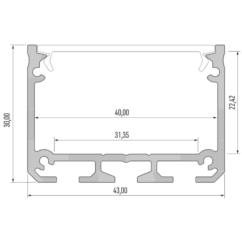 Greenlux AL-PROFIL ILEDO SILVER 2M (10-0114-20) - Prisadený alebo závesný hliníkový profil GXLP2035