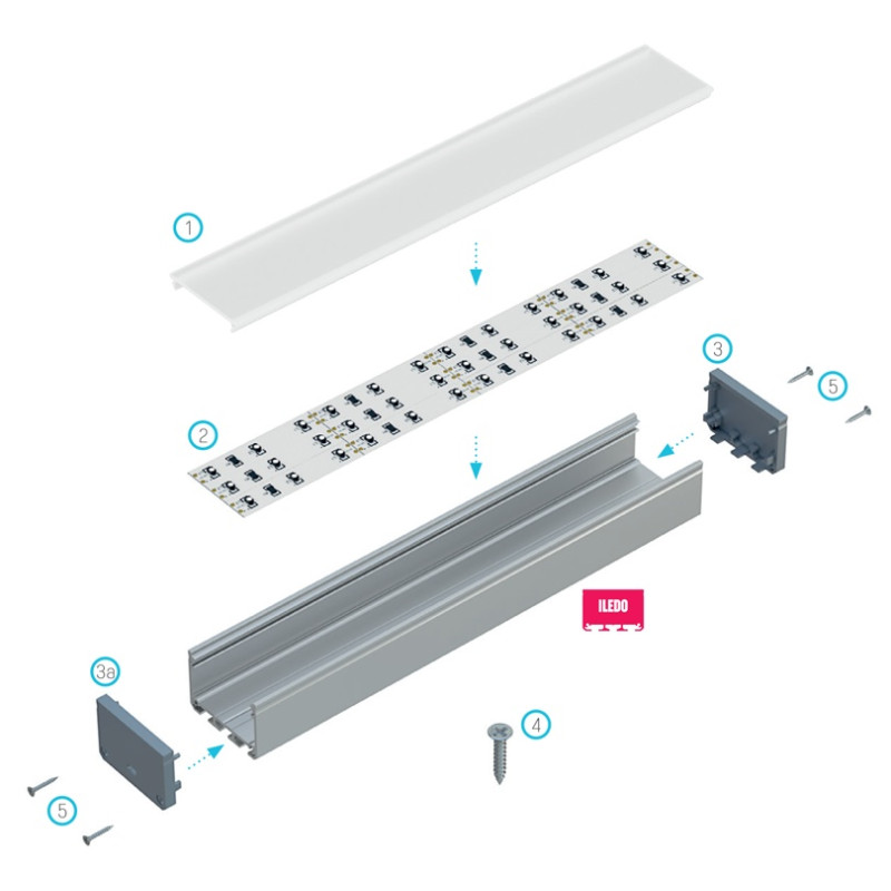 Greenlux AL-PROFIL ILEDO SILVER 2M (10-0114-20) - Prisadený alebo závesný hliníkový profil GXLP2035