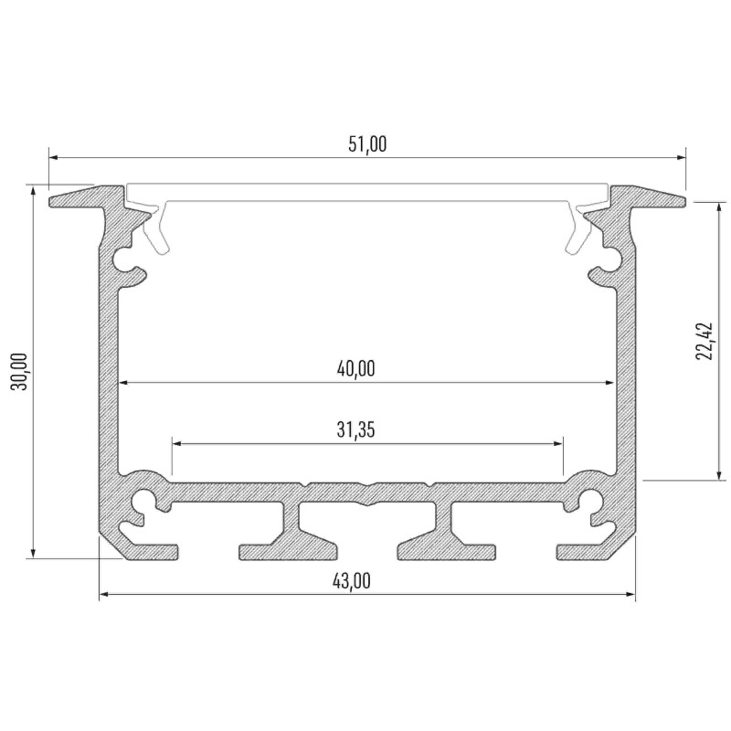Greenlux AL-PROFIL INSO BLACK 2M (10-0125-20) - Zapustený hliníkový profil GXLP2043