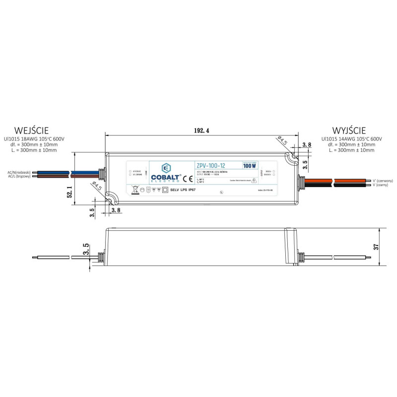 Greenlux DRIVER 100W/P IP67 12V (ZPV-100-12) - LED driver GXLD305