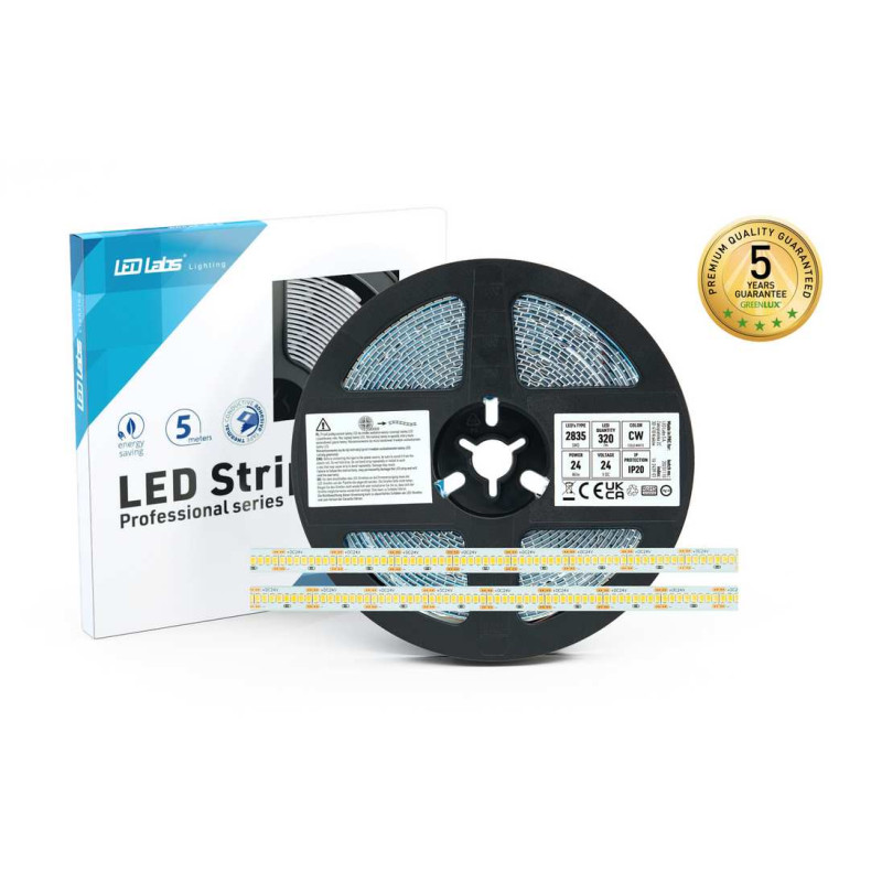Greenlux LED STRIP 320LED/24W/m IP20 CW Ra90 24V 5m (5m1pcs) 3115 lm/m - LED pásik GXLS662