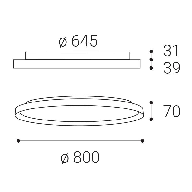 LED2 MOON 80, N DALI/PUSH 88W (76+12) 2700K/3000K/4000K 1275076D