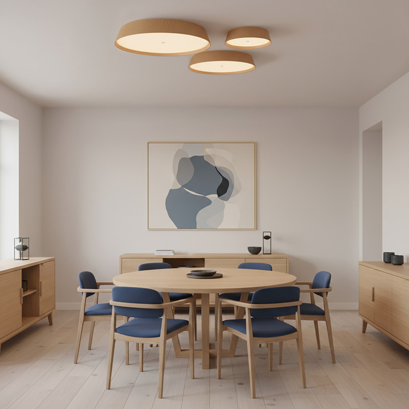 Cora stropné svietidlo Ø610mm Oak/White, LED 50W 4750lm, CRI90 CL.I, Kelvin 2700K-3000K Slide Switch, Dim. DALI/Push, ON-DEMAN