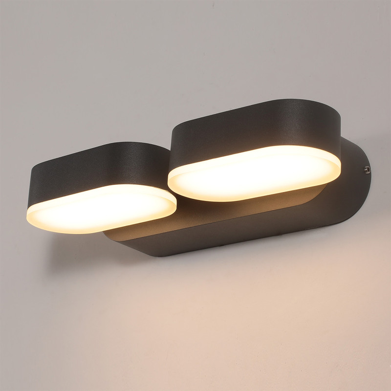 Kansas Wall Lamp Black, LED 2x5,5W 3000K 800lm, CRI90 CL.I IP54, Dim. Triac, ON-DEMAND **