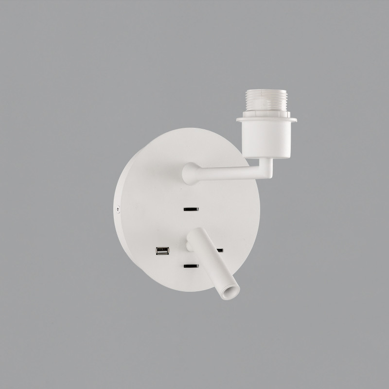 Stilo Wall Lamp 16/8202 White, LED 3W 3000K 285lm + LED E27 15W, CRI90 CL.I, Two switches, With USB, USB-C, Without shade