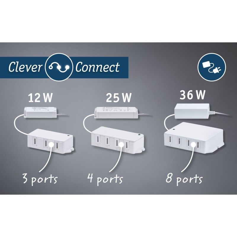 Nábytkové svítidlo Clever Connect trafo max. 36W 12V DC včetně 8-násobného rozbočovače bílá - PAULMANN