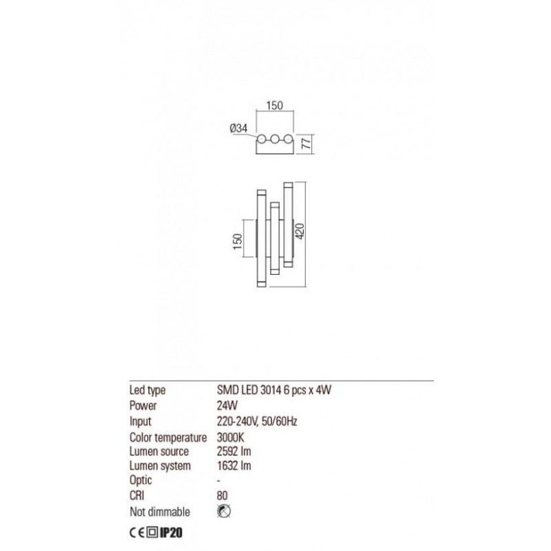Redo Nástenná lampa MADISON 01-2036