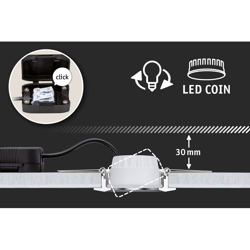 LED vestavné svítidlo 3-krokové-stmívatelné Turnal kruhové 60mm 90° Coin 6W 230V stmívatelné 2700K černá mat - PAULMA
