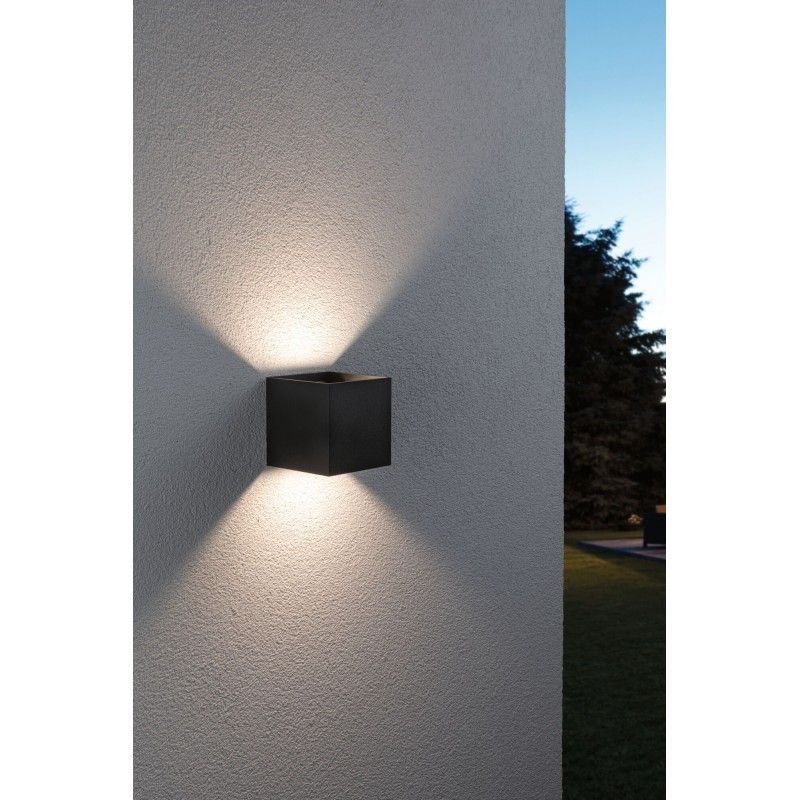Domovní LED venkovní nástěnné svítidlo Smart Home Zigbee Cybo IP44 hranaté 100x100mm RGBW 2x2,5W 230V antracit hliník - 