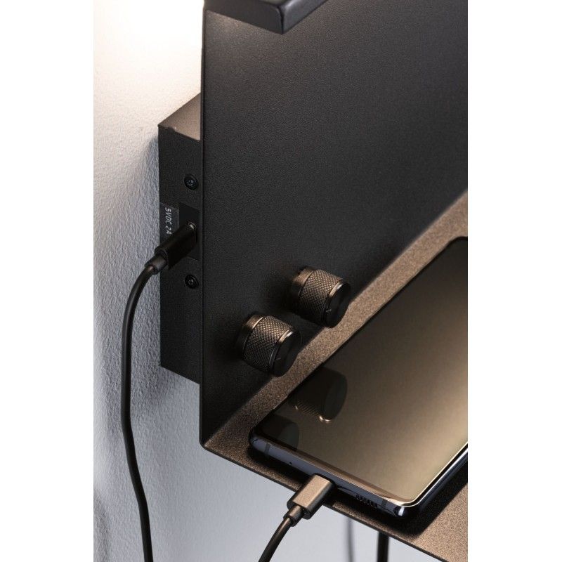 LED nástěnné svítidlo Jarina USB C 3000K / 230V 4,5 / 1x1,6W stmívatelné černá mat - PAULMANN