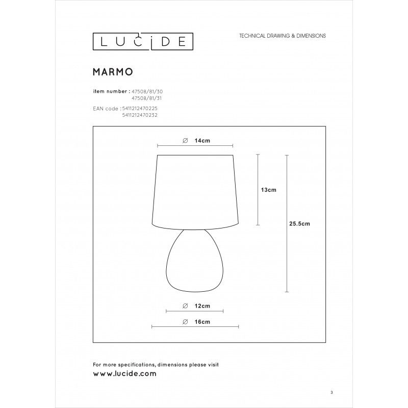 Lucide MARMO stolná lampa E14/40W White 47508/81/31