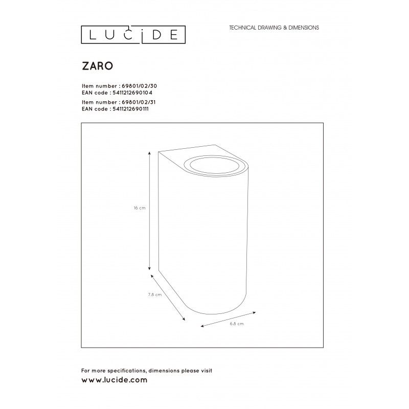 Lucide ZARO kúpeľňové bodové nástenné svietidlo okrúhle 2xGU10 biela 69801/02/31