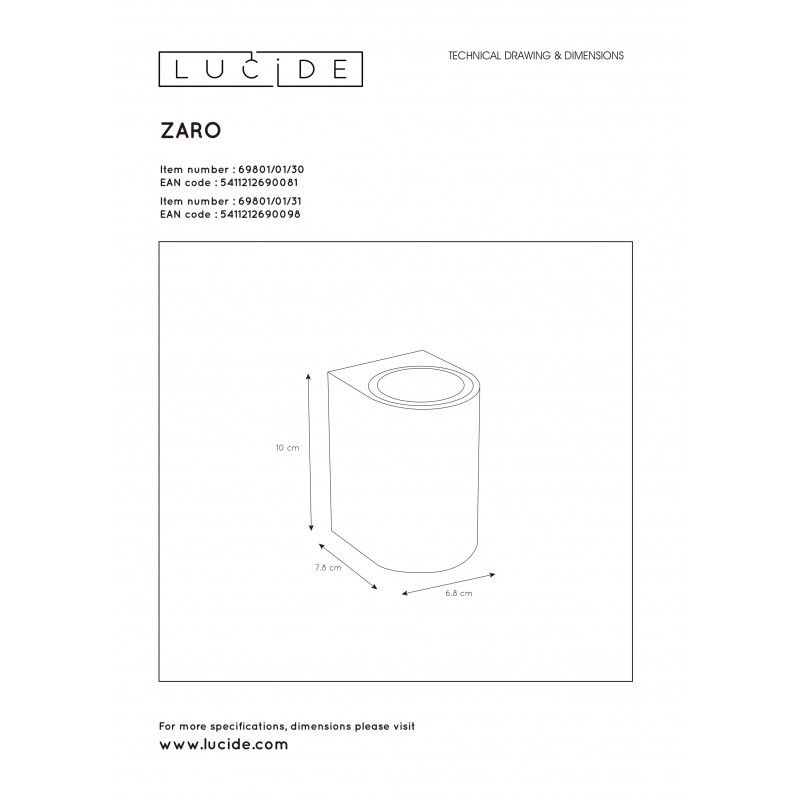 Lucide ZARO kúpeľňové bodové nástenné svietidlo okrúhle biele 69801/01/31