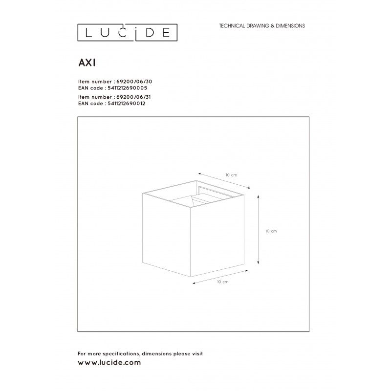 Lucide AXI nástenné kúpeľňové svietidlo LED biele 69200/06/31