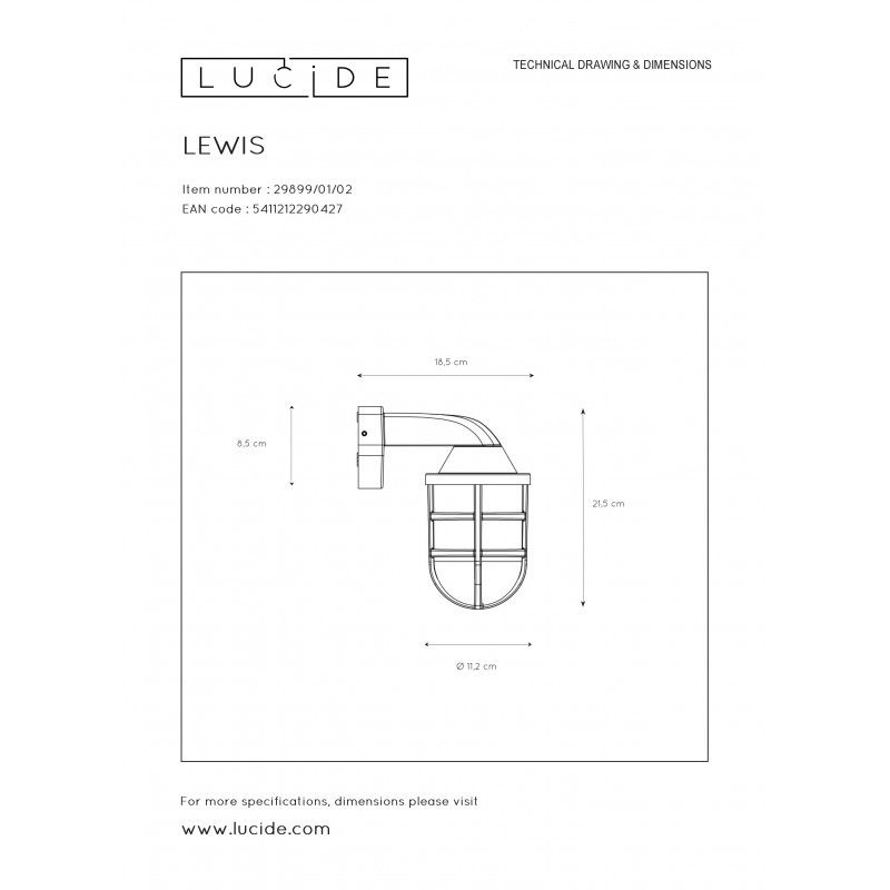 Lucide LEWIS exteriérové nástenné svietidlo E27 10226428