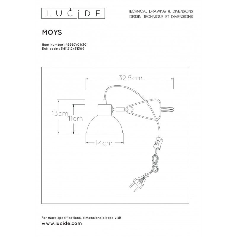 Lucide MOYS Clamp Lamp E27/40W Black 45987/01/30