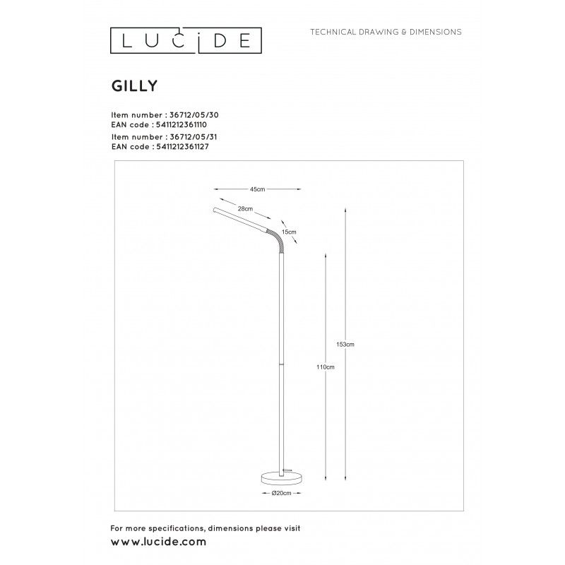 Lucide GILLY stojanová lampa LED 5W H153 D 20cm 2700K biela 12714974