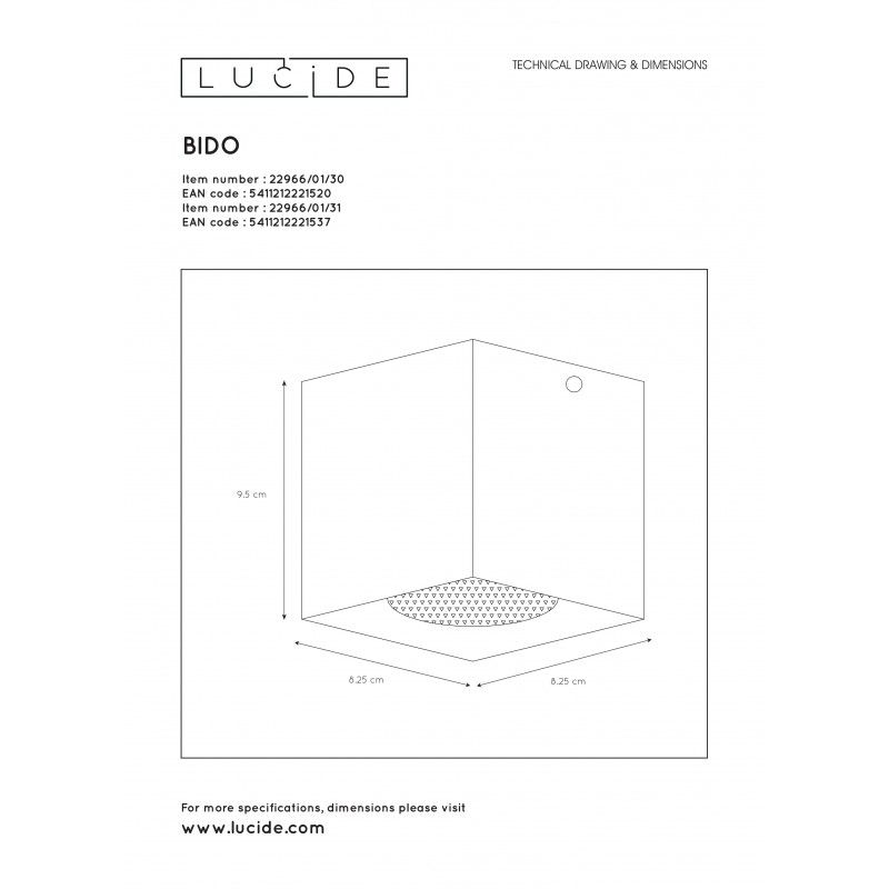 Lucide BIDO bodové svietidlo povrchové štvorec 1xGU10/50W biele 7694231