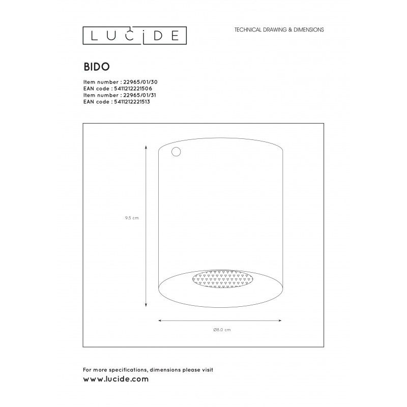 Lucide BIDO bodové svietidlo povrchové 1xGU10/50W biele 7693866