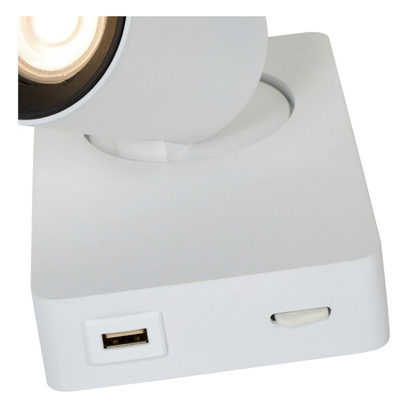 Lucide NIGEL nástenné svietidlo 1xGU10/5W + USB biele 09929/06/31