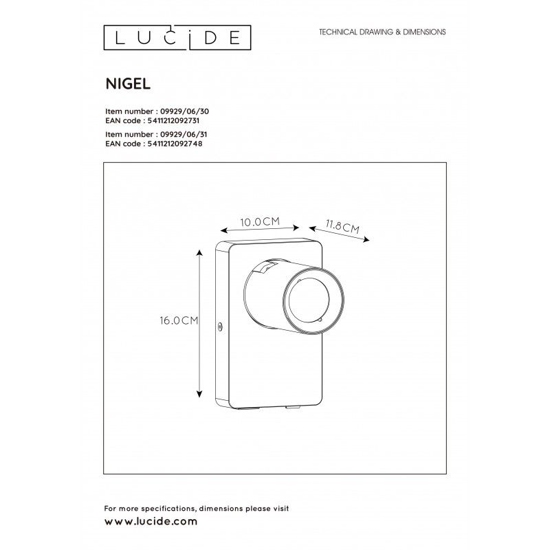 Lucide NIGEL nástenné svietidlo 1xGU10/5W + USB biele 09929/06/31