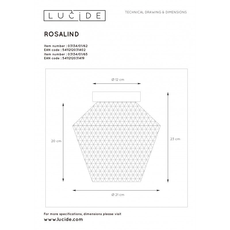 Lucide ROSALIND - Flush stropné svietidlo - ? 21 cm - 1xE27 - Amber 03134/01/62