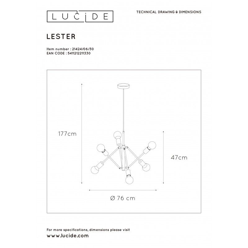 Lucide závesné svietidlo LESTER 21424/06/30